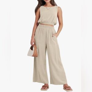 Sleeveless Wide-Leg Jumpsuit in Beige